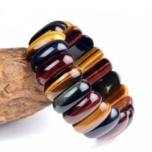 Multi-Color Polished Stone Stretch Bracelet - Women Jewelry